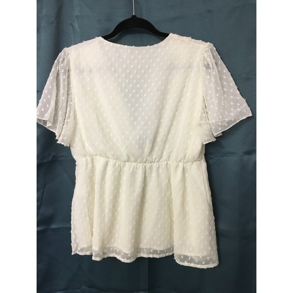 Women's Top Size Large Baby Doll Deep V Neck Swiss Dot Peplum Easter Ivory Large - Picture 4 of 6